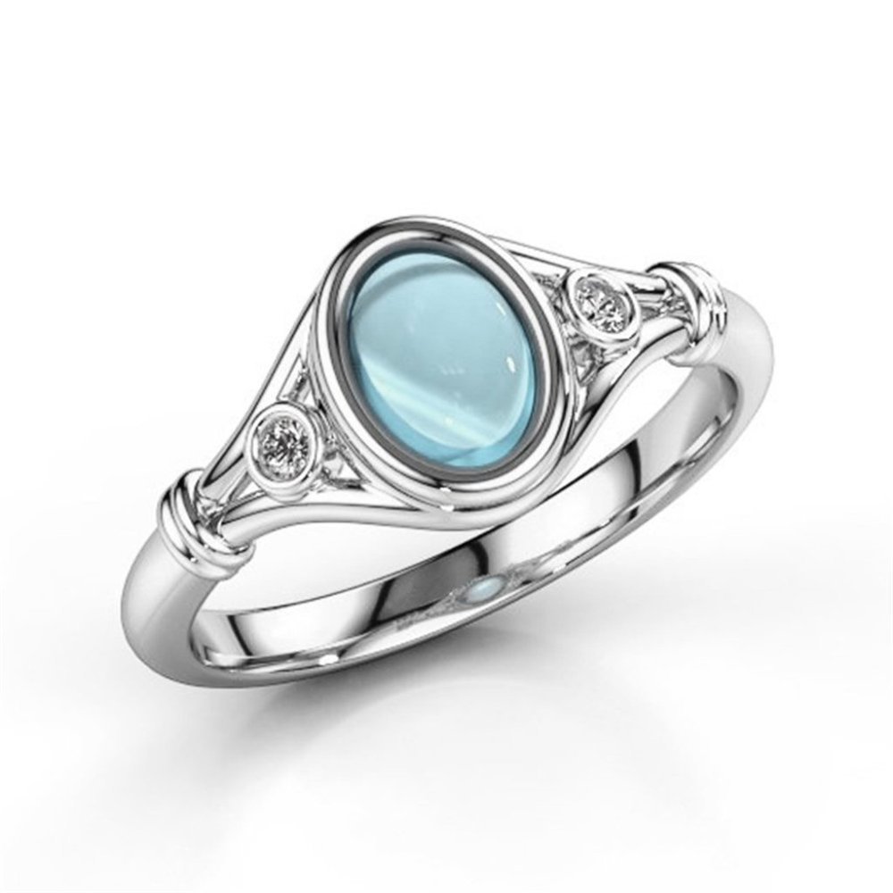 ✨ New Blue Oval Opal Refine Fever Trendy Silver Rings for Women, EVGG1403